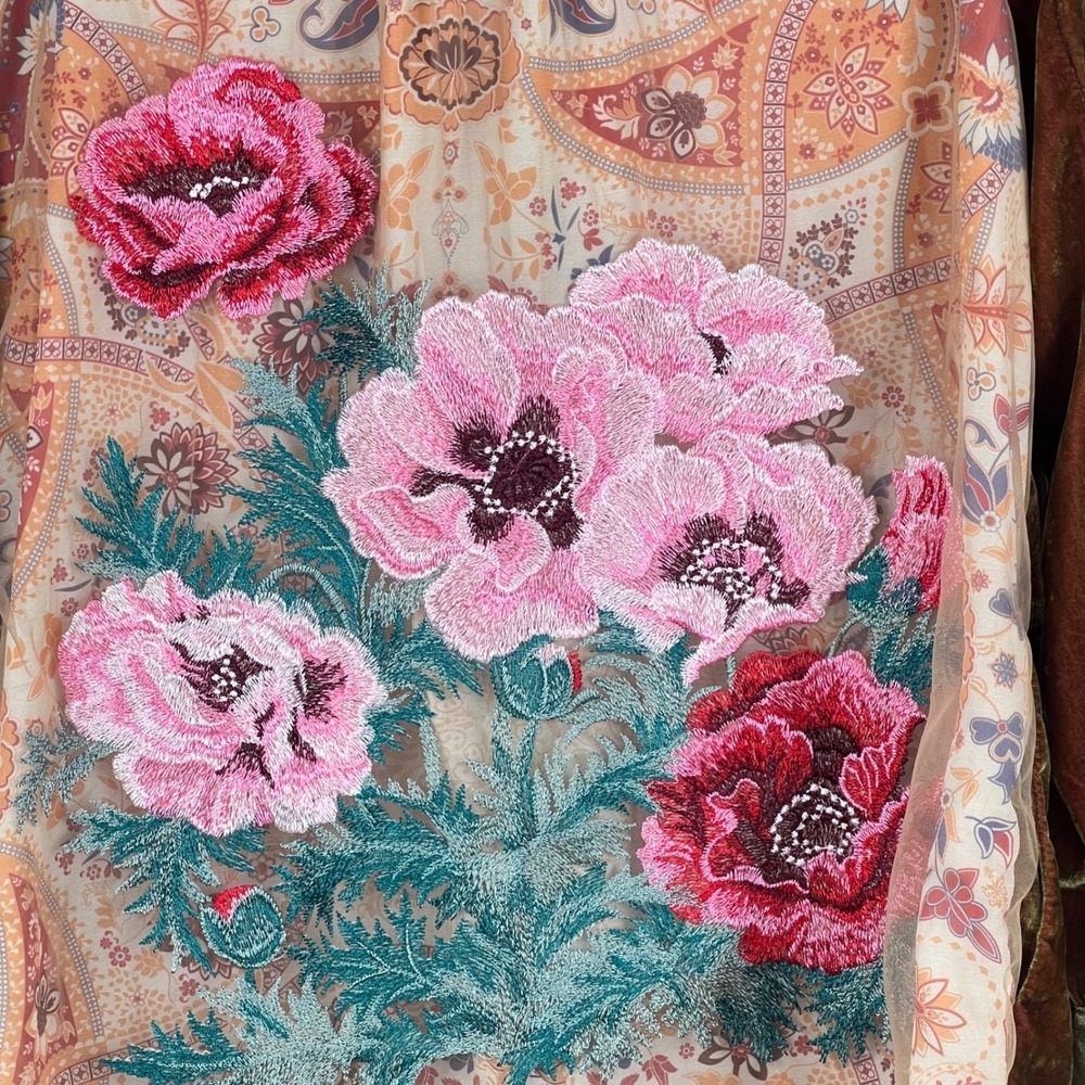 Feminine Womens Velvet Sheer Shirt Jacket Floral Sheer Cozy Boho Shabby Chic - Picture 4 of 14
